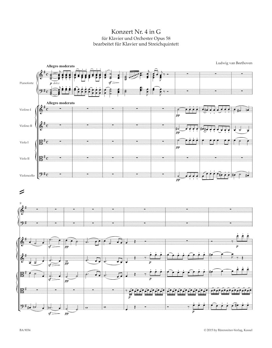 Beethoven Piano Concerto No 4 Opus 58 - Version for Piano and String Quartet