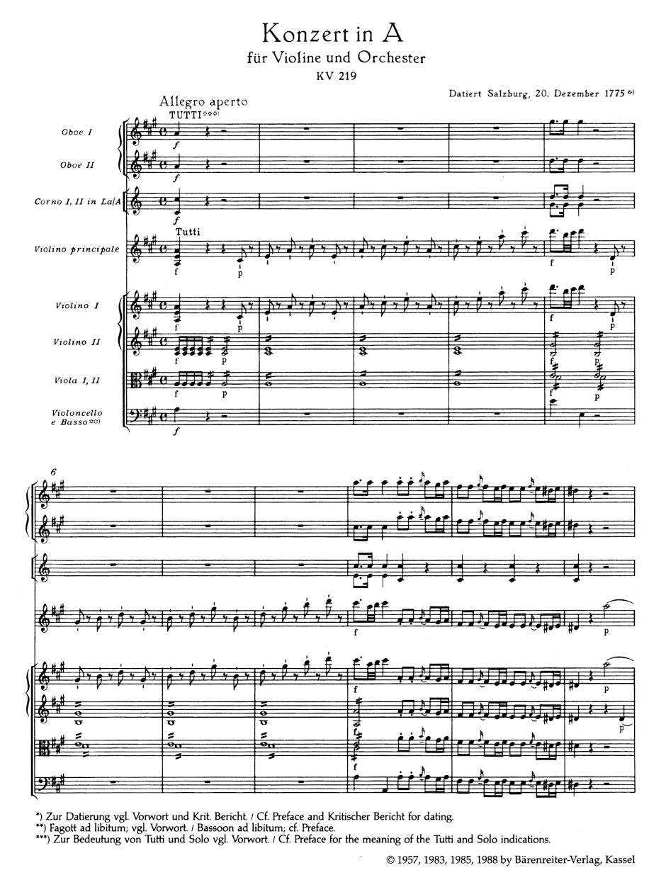 Mozart Concerto for Violin and Orchestra No. 5 A major K. 219