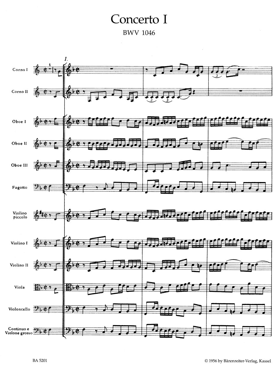 Bach Brandenburg Concerto No. 1 and Original Version "Sinfonia" F major BWV 1046, BWV 1046a