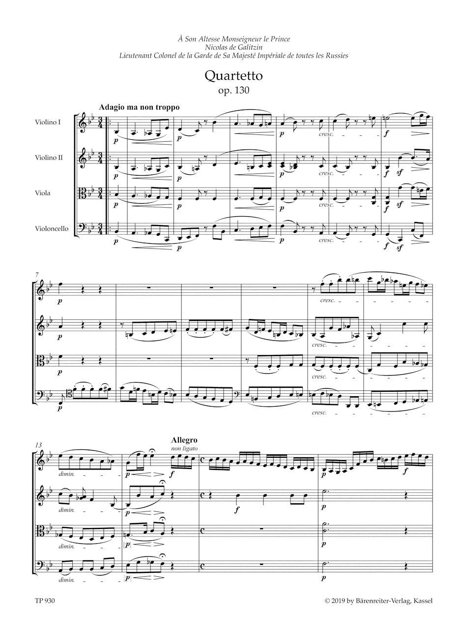 Beethoven String Quartet in B-flat major op. 130 Study Score