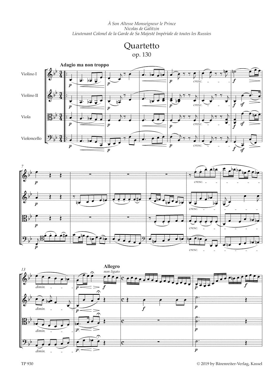 Beethoven String Quartet in B-flat major op. 130