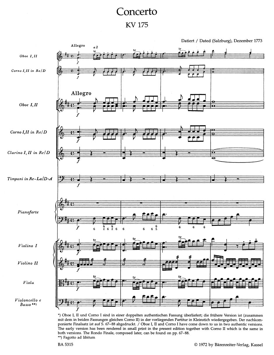 Mozart Concerto for Piano and Orchestra Nr. 5 D major K. 175, K. 382 Rondo