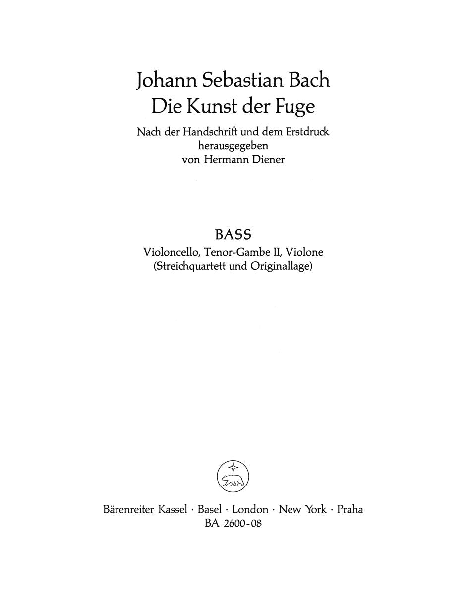 Bach The Art of Fugue Violoncello part