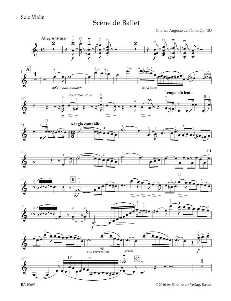 de Beriot Scene de Ballet op. 100 (Arranged for Violin and Piano)
