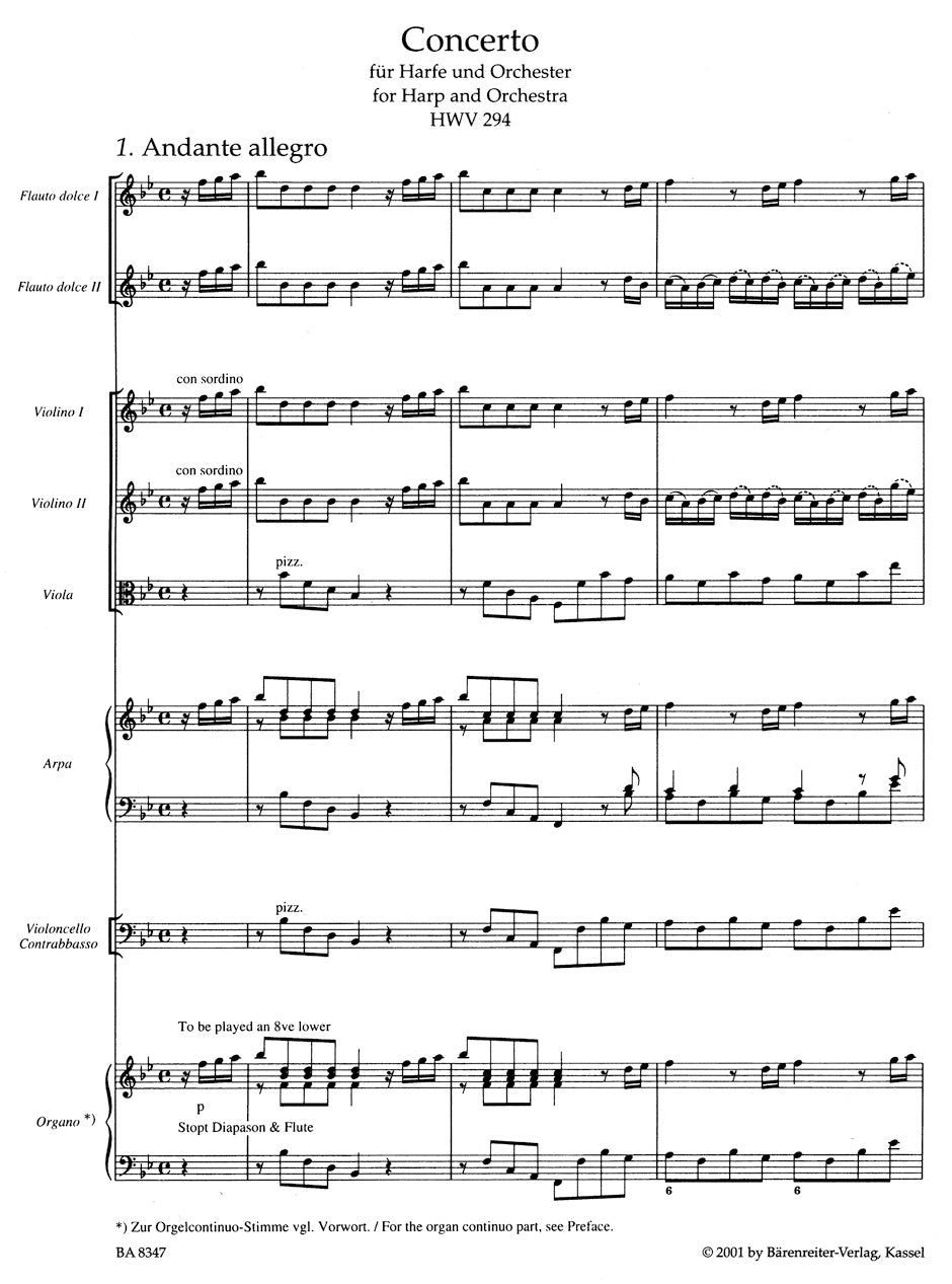Handel Concerto for Harp and Orchestra B-flat Major op. 4/6 HWV 294