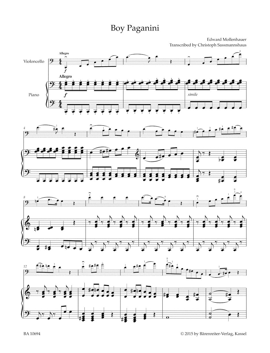 Mollenhauer The Boy Paganini -fantasie for Cello and Piano- (Transcribed for Violoncello and Piano)