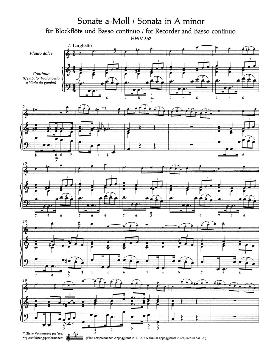 Handel Eleven Sonatas for Flute and Basso Continuo