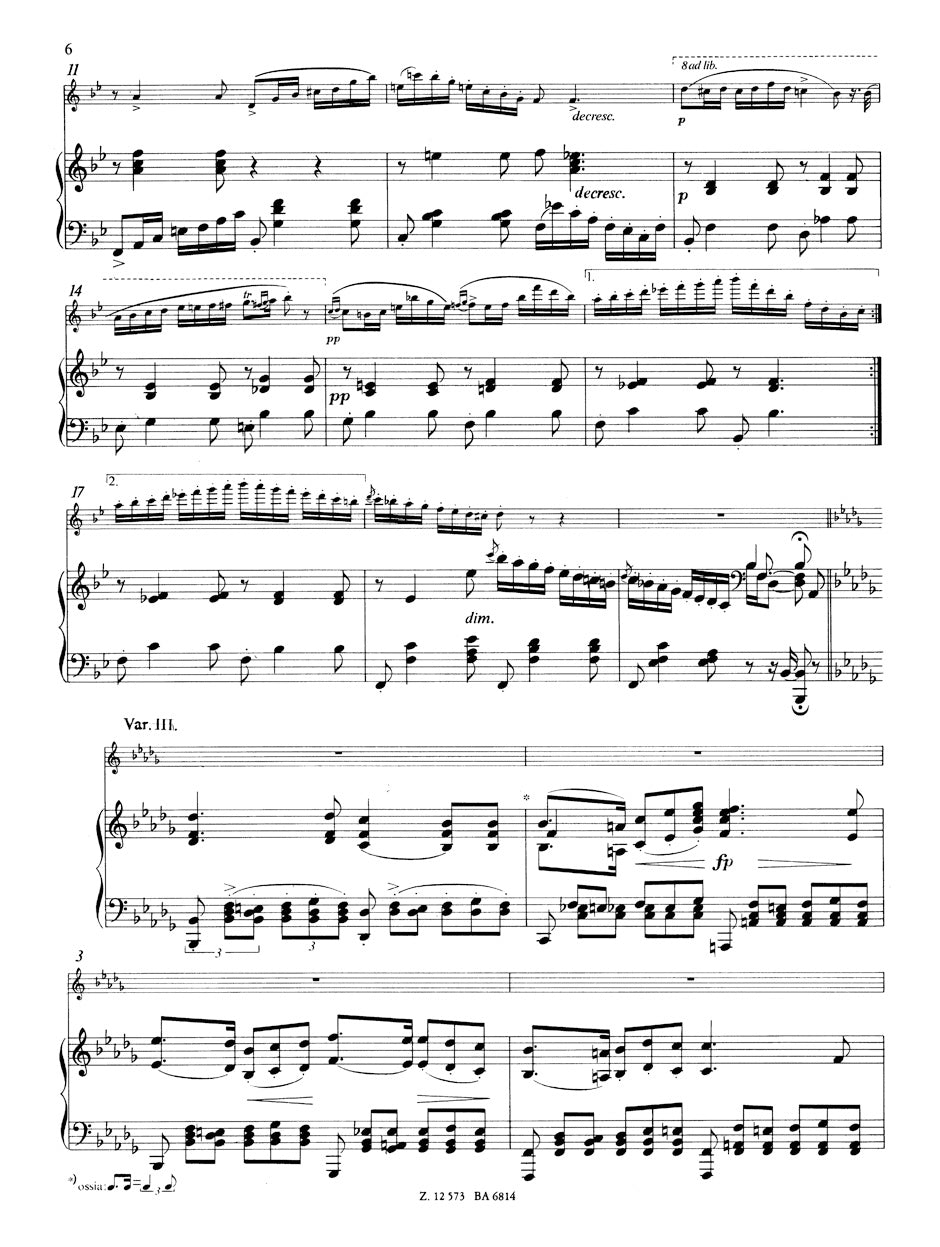 Schubert Theme with Variations for Transverse Flute and Piano according to Impromptu B flat major D 935, op post 142/3