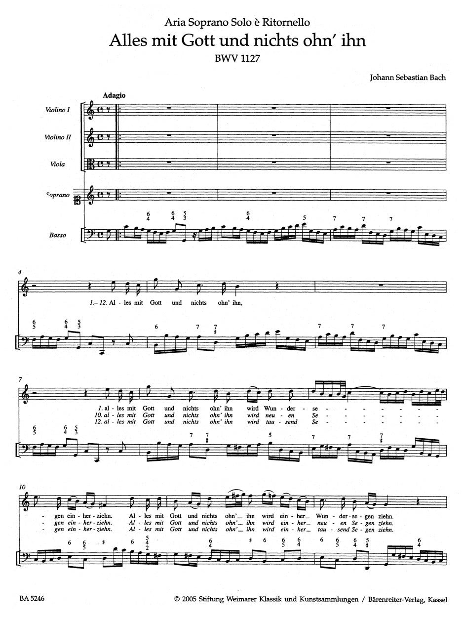 Bach Alles mit Gott und nichts ohn' ihn BWV 1127 -First Edition-