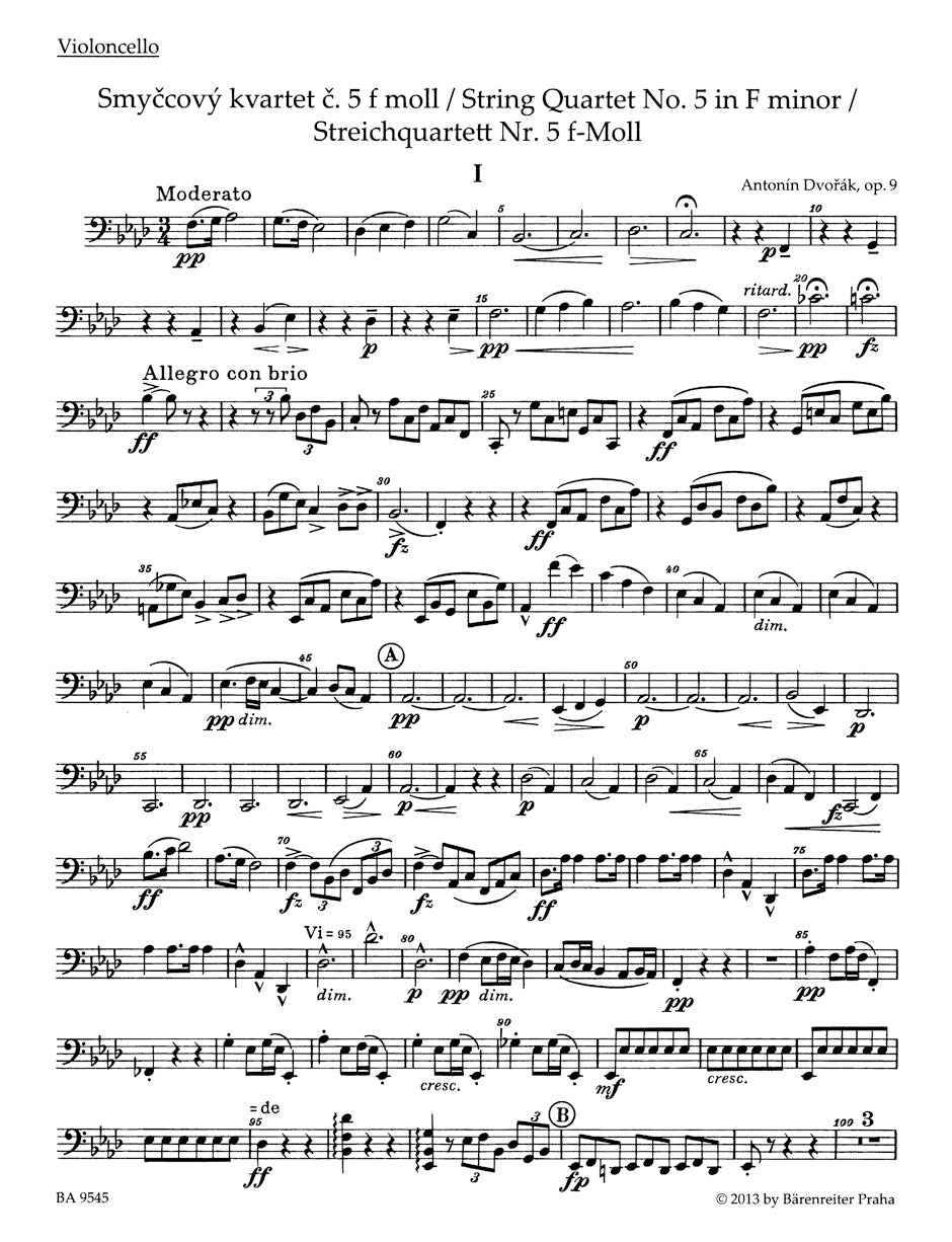 Dvorak String Quartet No 5 in f minor Opus 9