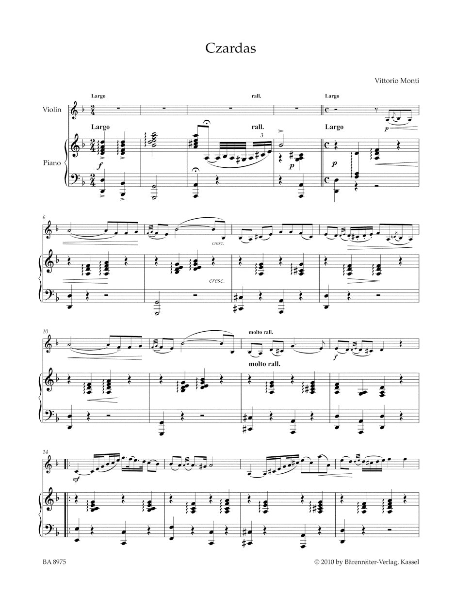 Monti: Czardas for Violin and Piano