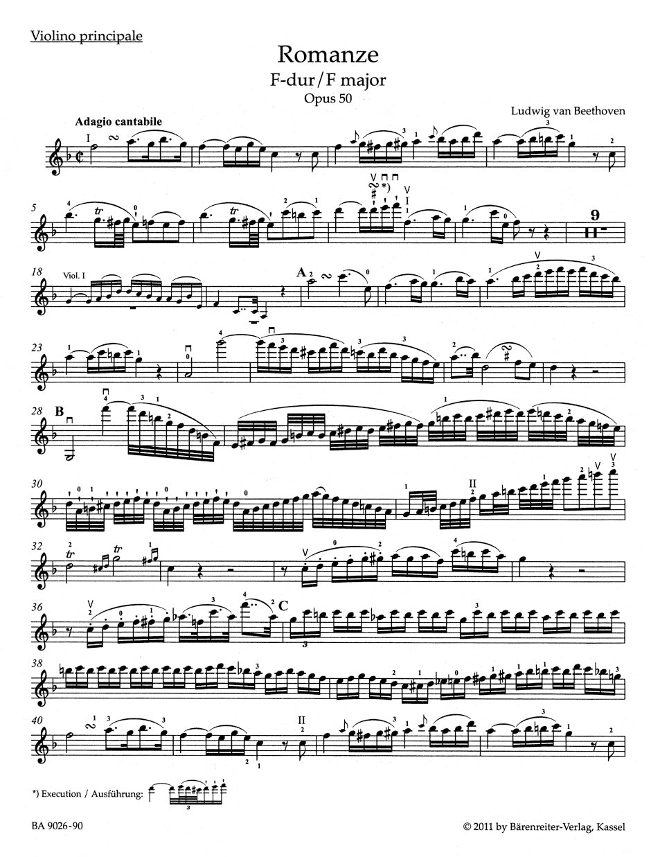 Beethoven Romances in F major Opus 50 and G major Opus 40 for Violin and Orchestra