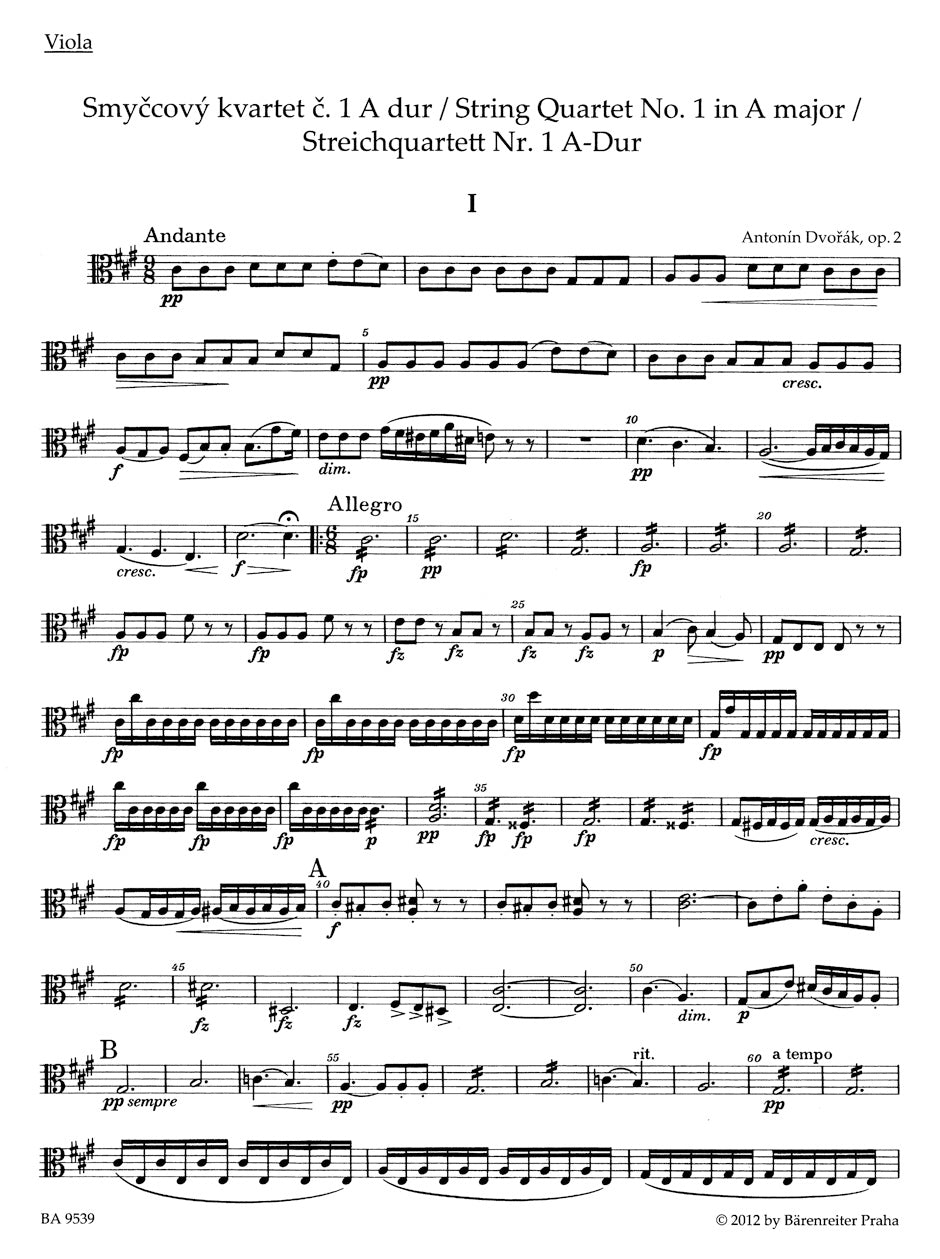 Dvorak String Quartet No 1 in A major Opus 2