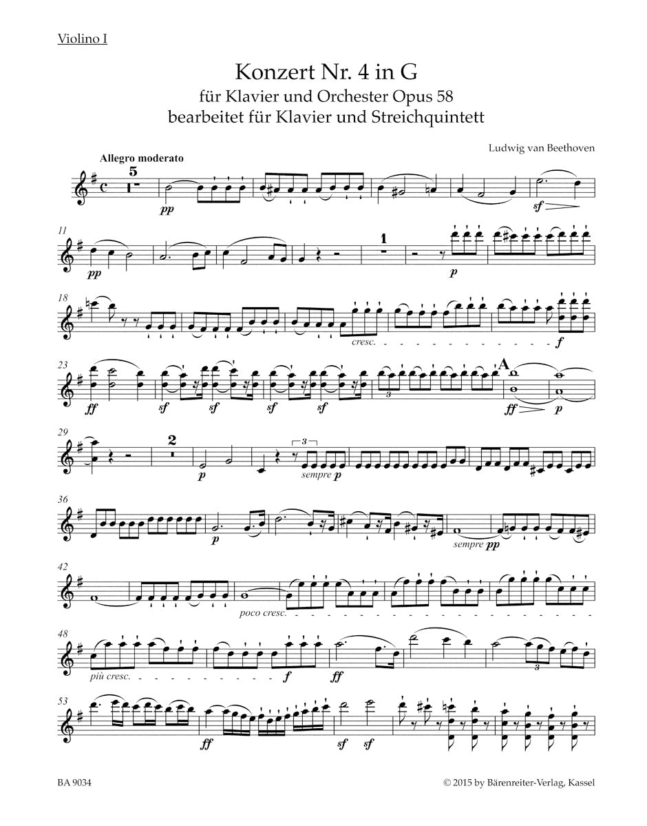 Beethoven Piano Concerto No 4 Opus 58 - Version for Piano and String Quartet