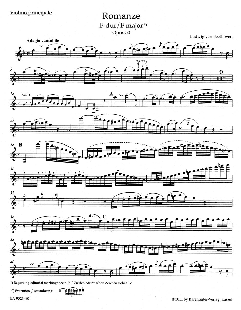 Beethoven Romances in F major Opus 50 and G major Opus 40 for Violin and Orchestra