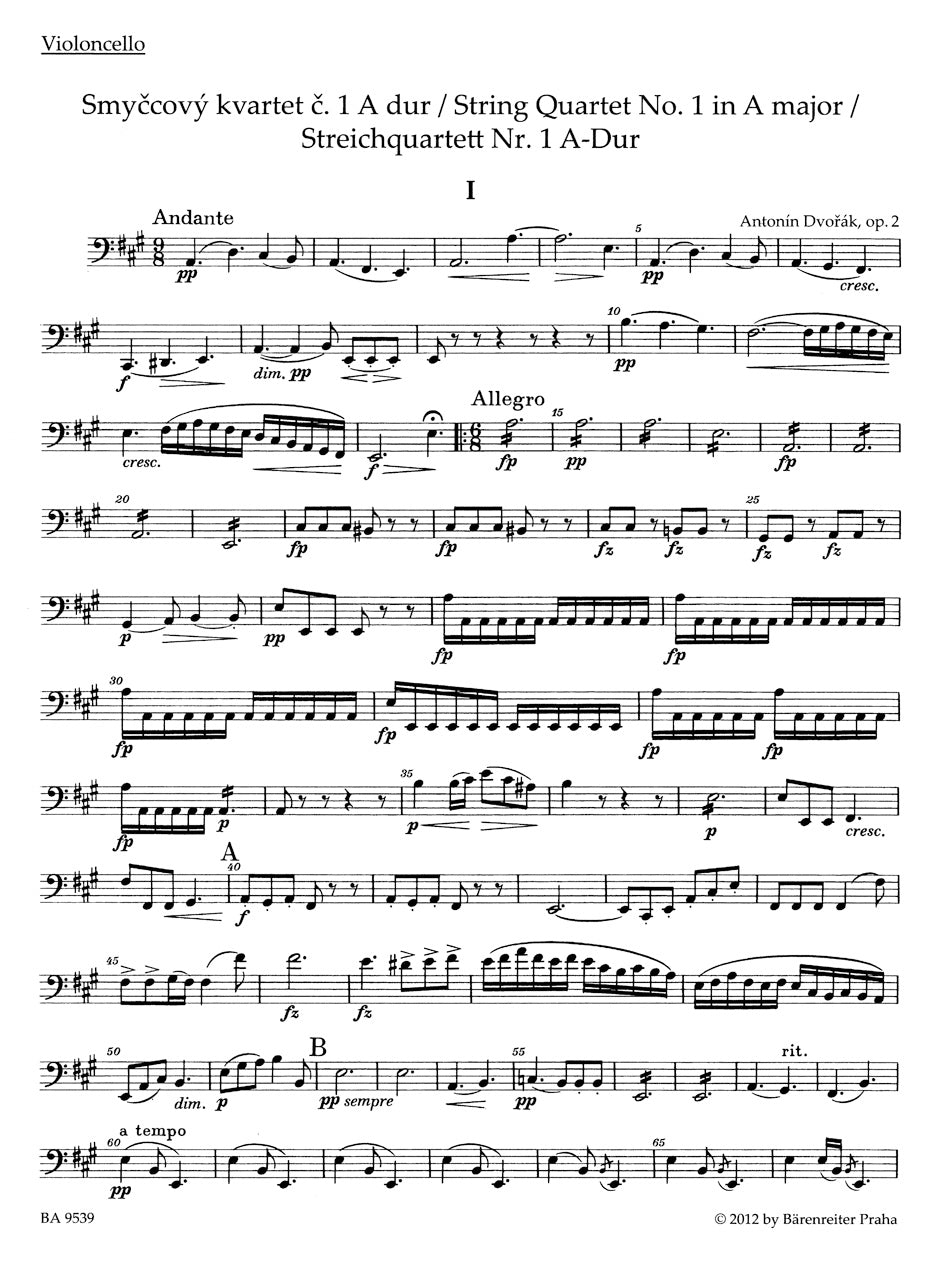 Dvorak String Quartet No 1 in A major Opus 2