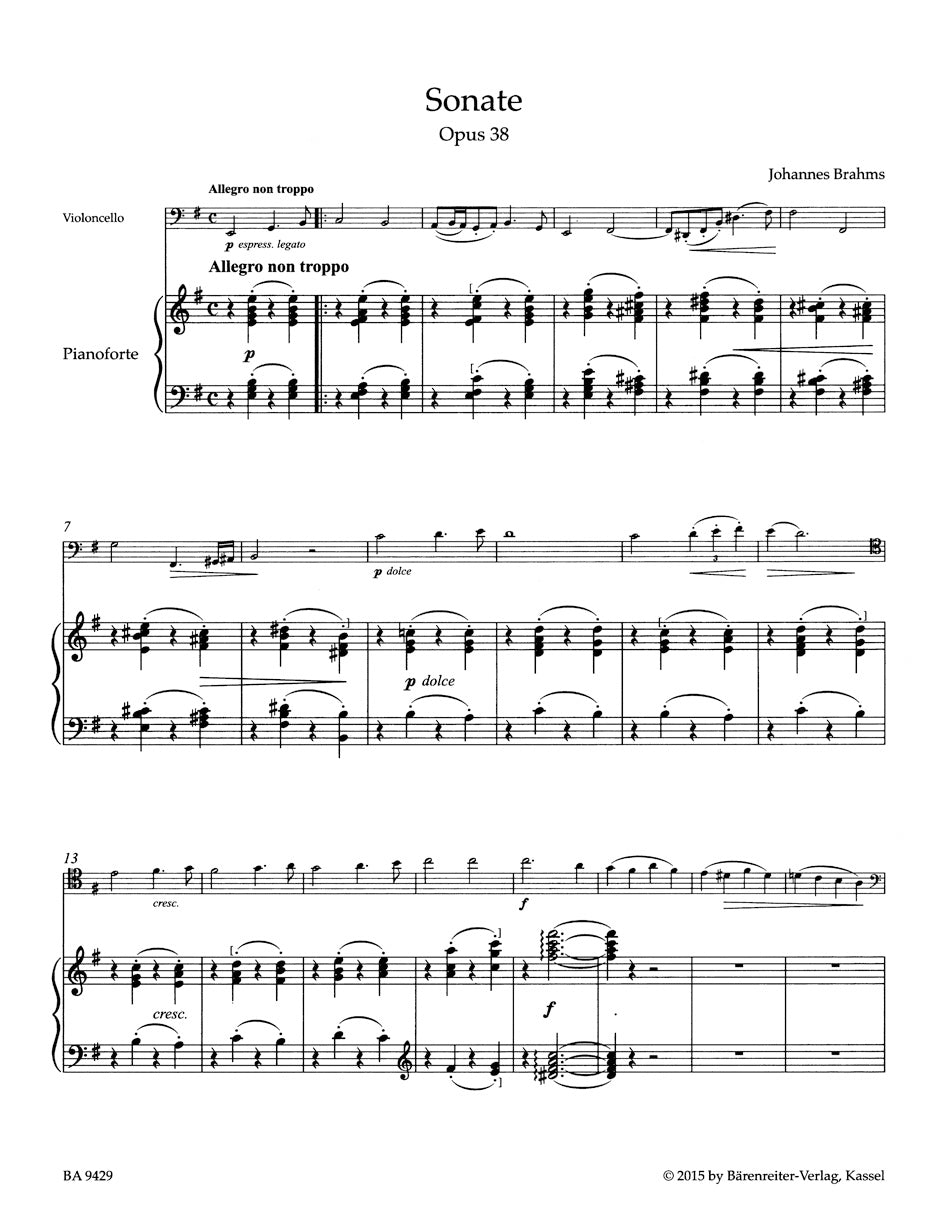 Brahms Sonata for Violoncello and Piano E minor op. 38