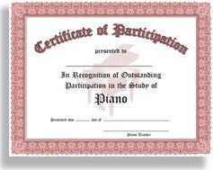 Certificate of Participation in the Study of Piano