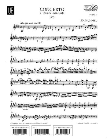 Hummel Trumpet Concerto for trumpet and orchestra Violin 1 Part