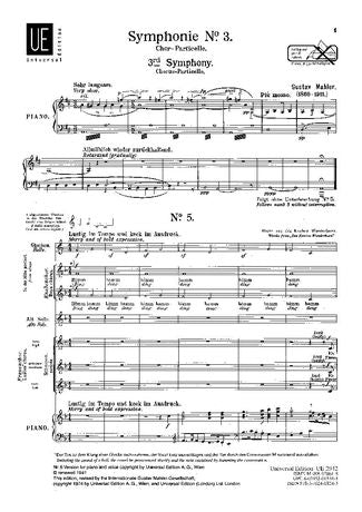 Mahler Symphony No. 3 Choral Score